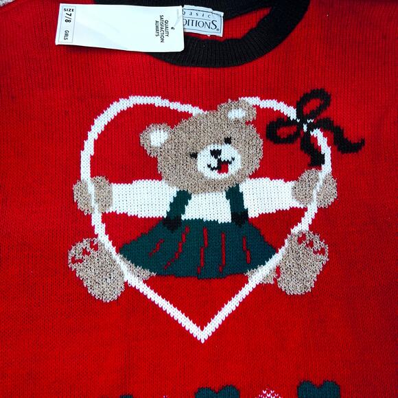 Vintage 80s Basic Editions Christmas Holiday Teddy Bear girls sweater 7/8 new - Picture 6 of 7